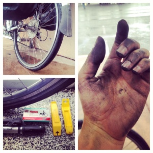 Two hours, two patches, and two very dirty hands later, I thought my first flat was fixed. Wrong.